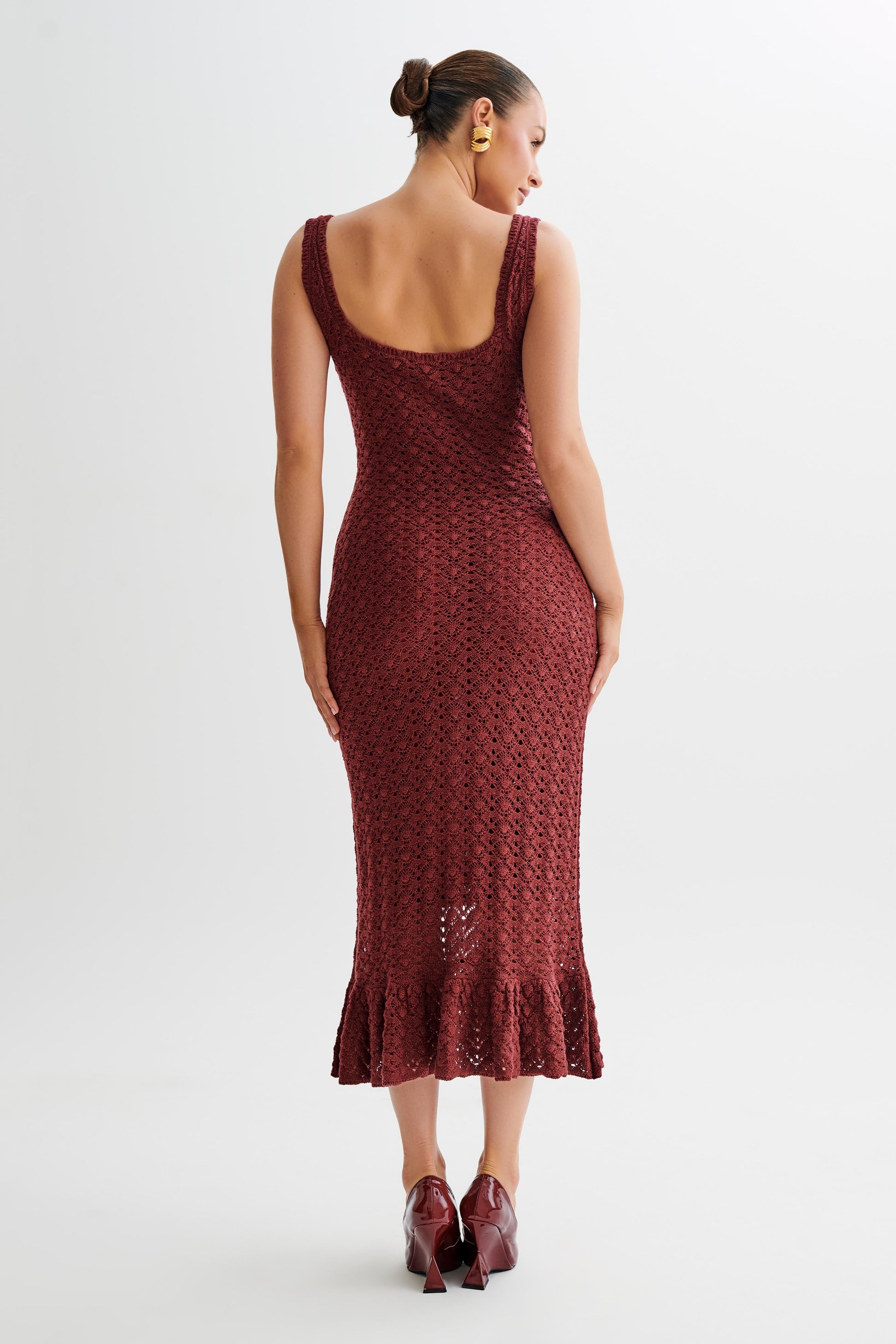 Sylvie Frill Knit Midi Dresses - Wine #2