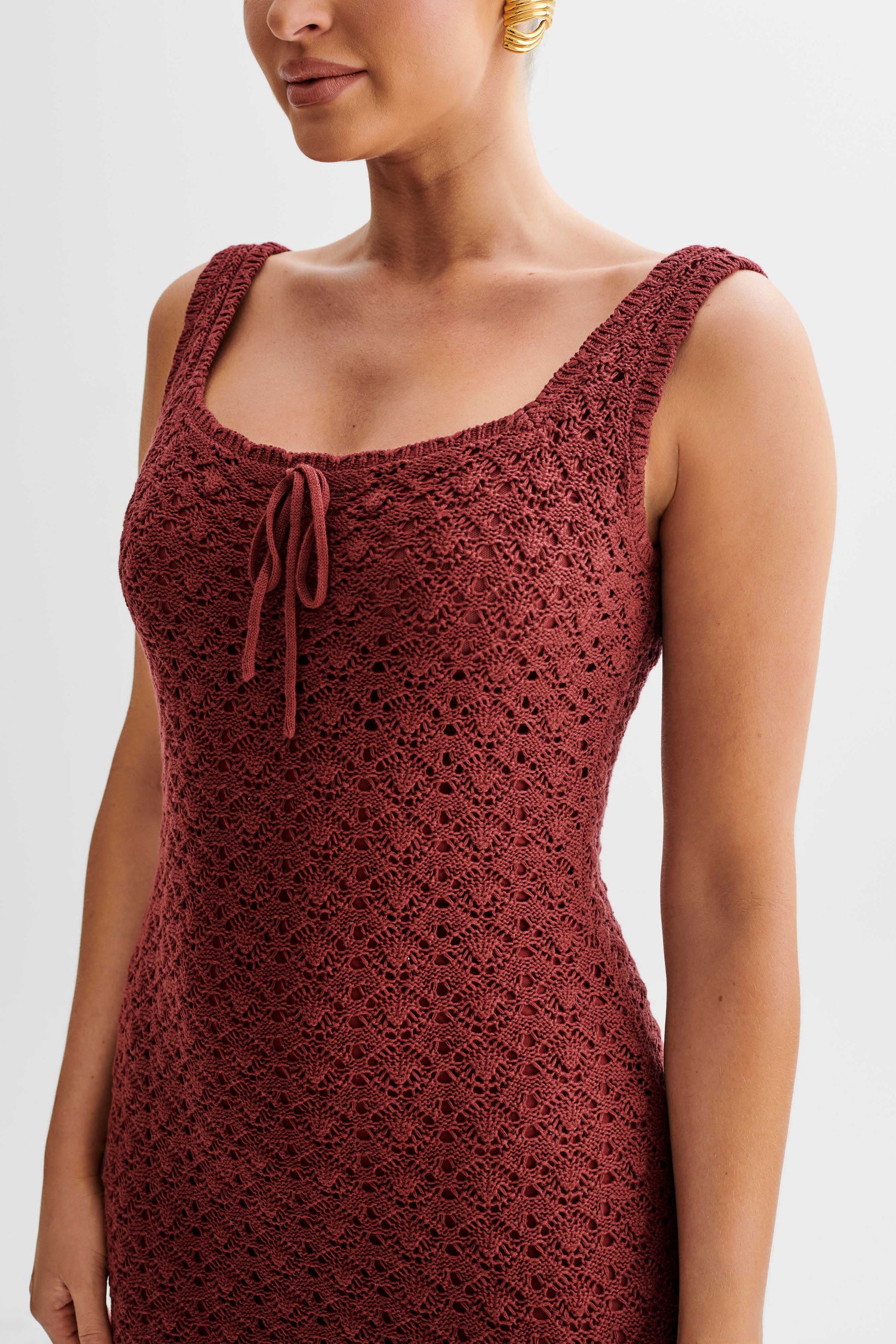 Sylvie Frill Knit Midi Dresses - Wine #3