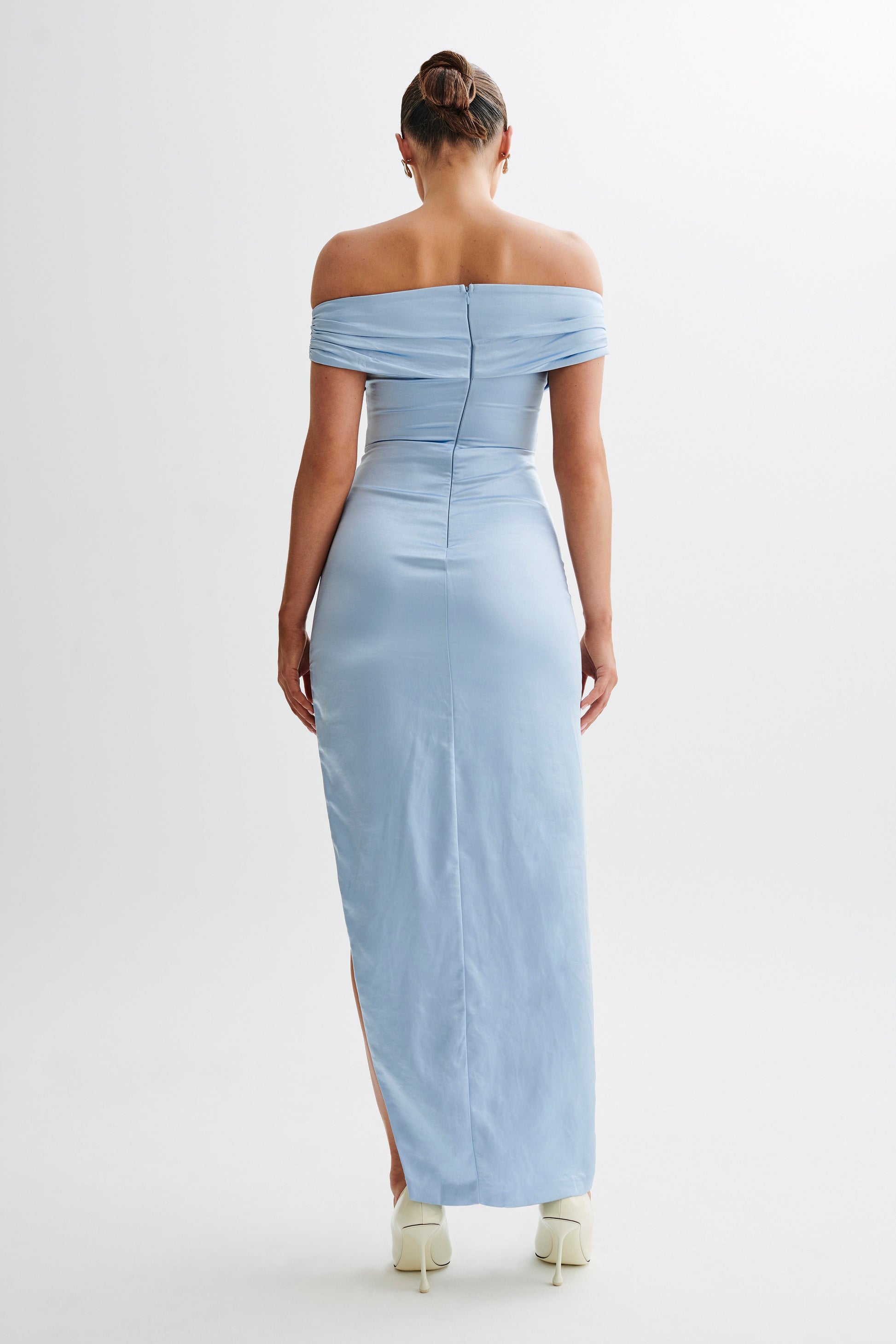Harley Off Shoulder Satin Maxi Dress - Cornflower Blue #3