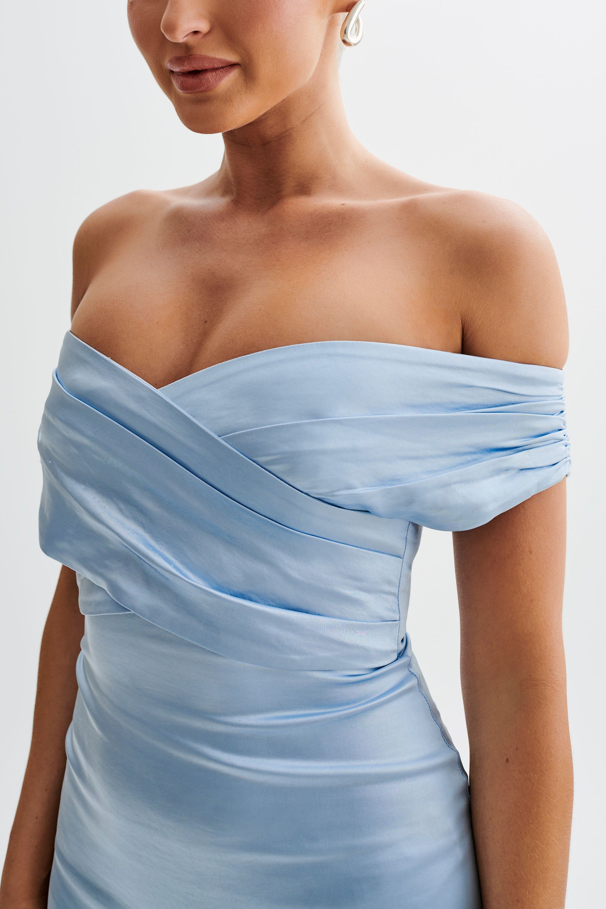 Harley Off Shoulder Satin Maxi Dress - Cornflower Blue #2