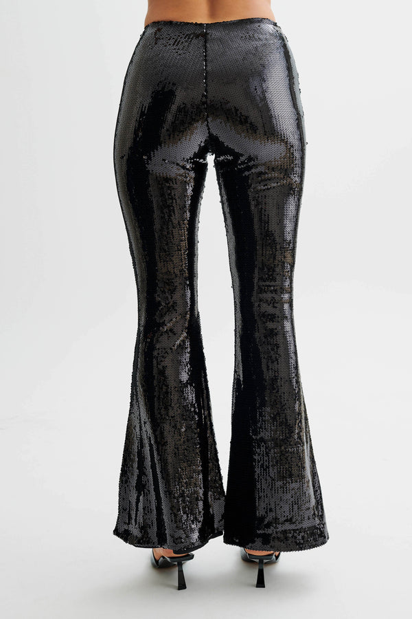 Wilma Wide Leg Sequin Pants - Black