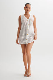 Delta Sleeveless Knit Button Up Mini Dress - Ivory