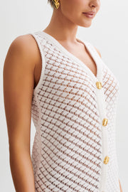 Delta Sleeveless Knit Button Up Mini Dress - Ivory