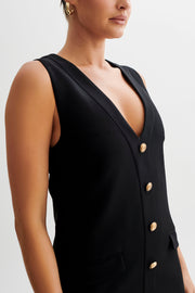Florentina Sleeveless Suiting Mini Dress - Black