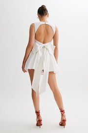 Marcella Linen Bow Back Mini Dress - White