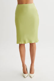 Allegra Satin Knee Length Skirt - Apple