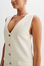 Florentina Sleeveless Suiting Mini Dress - Ivory