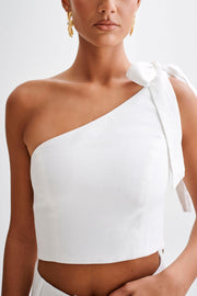 Venezia Linen One Shoulder Tie Top - White