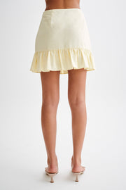 Delfina Linen Mini Skirt With Ruffle - Lemon Sherbet