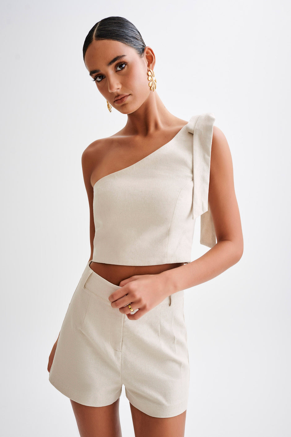 Venezia Linen Midi Skirt With Ruffle - Natural main image 0