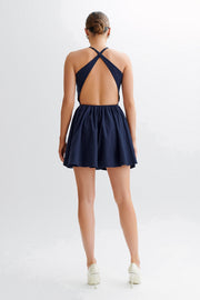 Carolina Cotton Halter Mini Dress - Navy