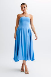 Carmele Cotton Gathered Midi Dress - Iris Blue