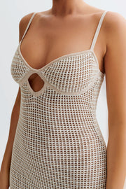 Jeannie Stripe Cupped Knit Maxi Dress - Tan/White