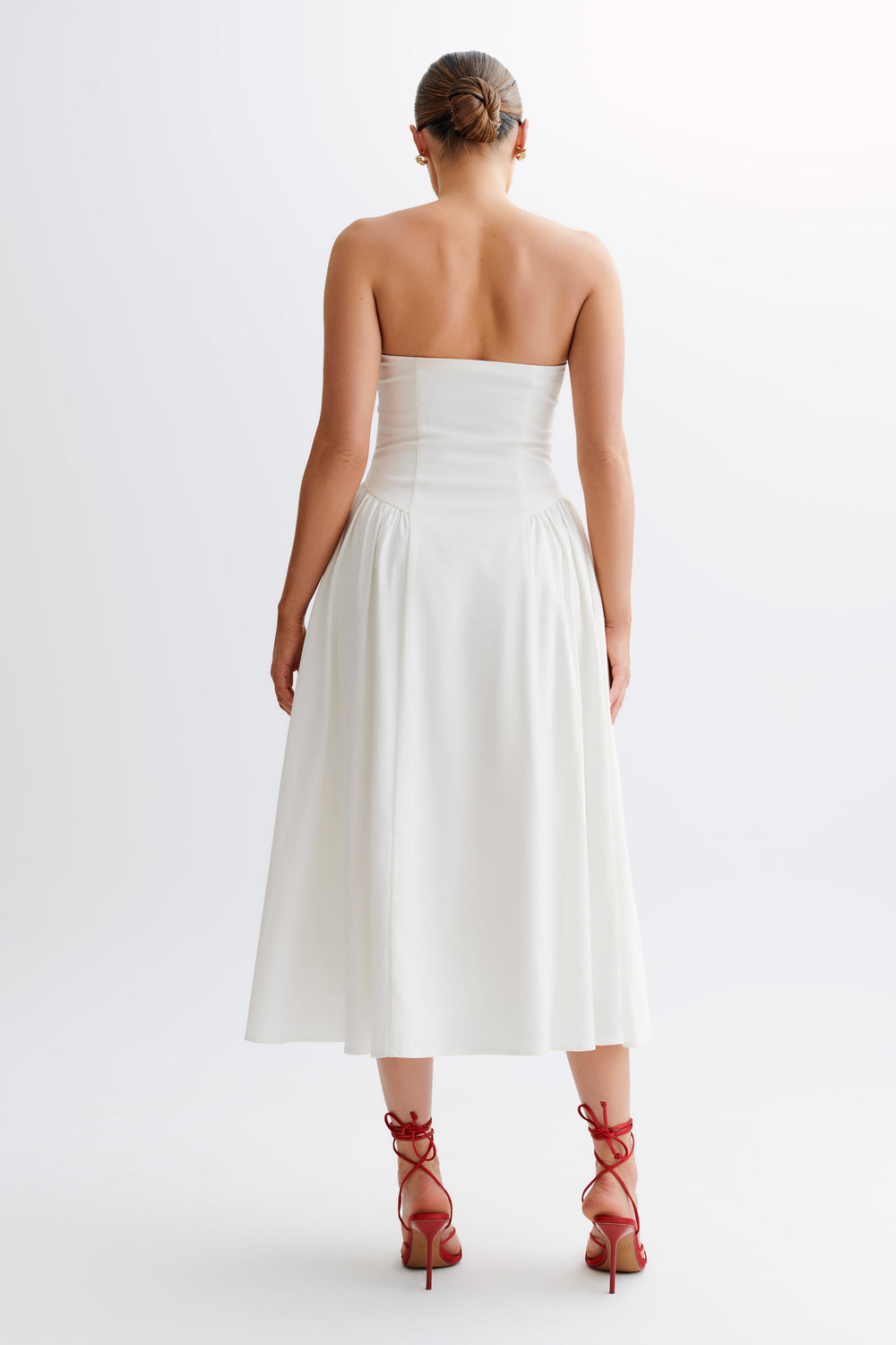 Carmele Cotton Gathered Midi Dress - White