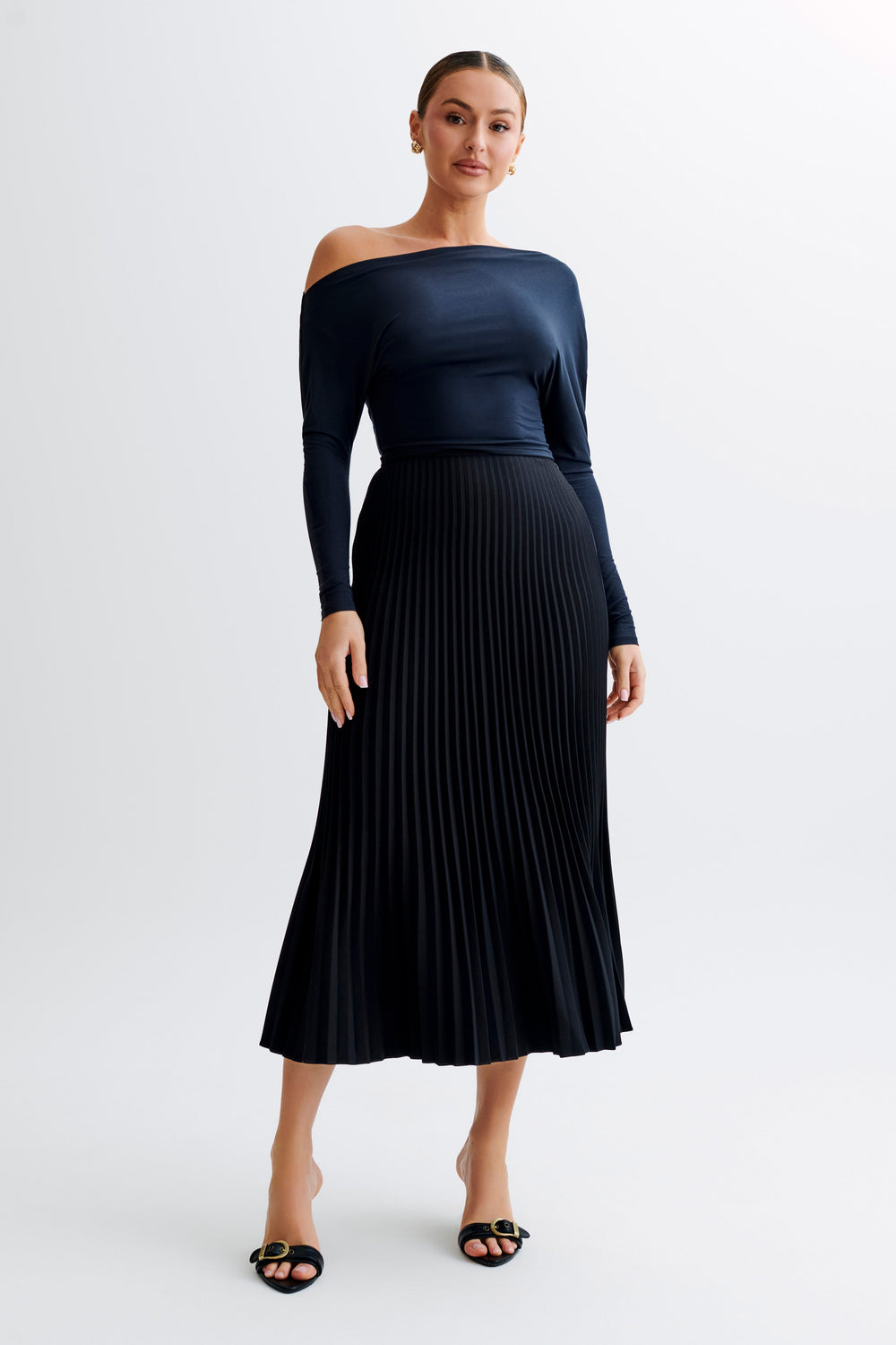 Yasmin Asymmetrical Modal Long Sleeve Top - Black