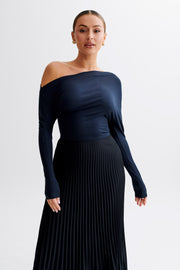 Yasmin Asymmetrical Modal Long Sleeve Top - Black