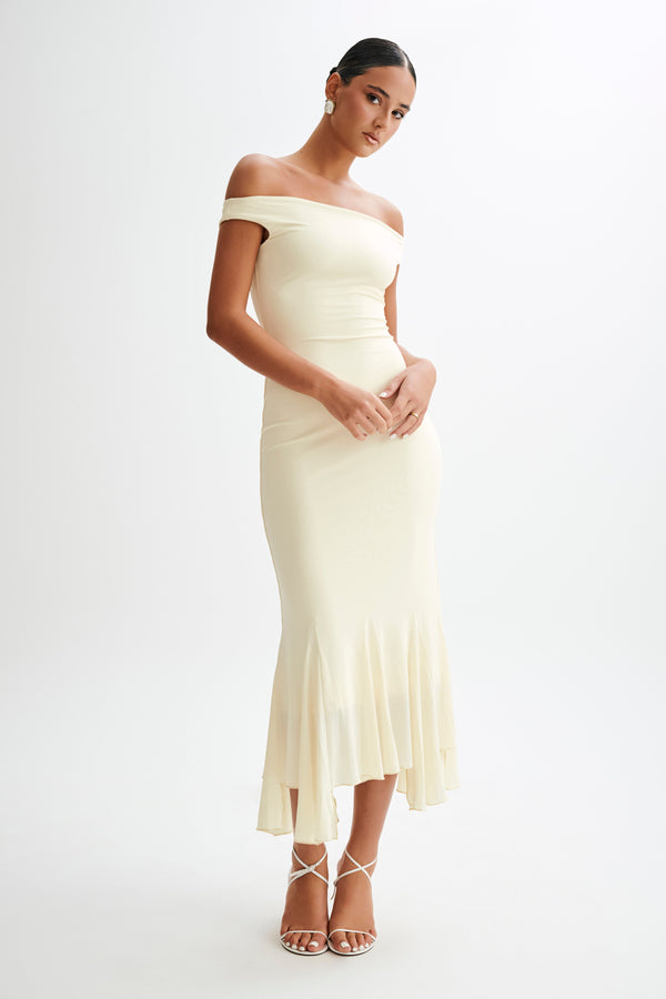 Shop Formal Dress - Analina  Slinky Handkerchief Midi Dress - Lemon Sherbet sixth image