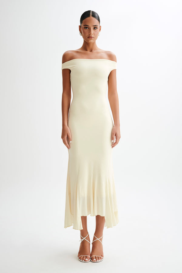 Shop Formal Dress - Analina  Slinky Handkerchief Midi Dress - Lemon Sherbet third image