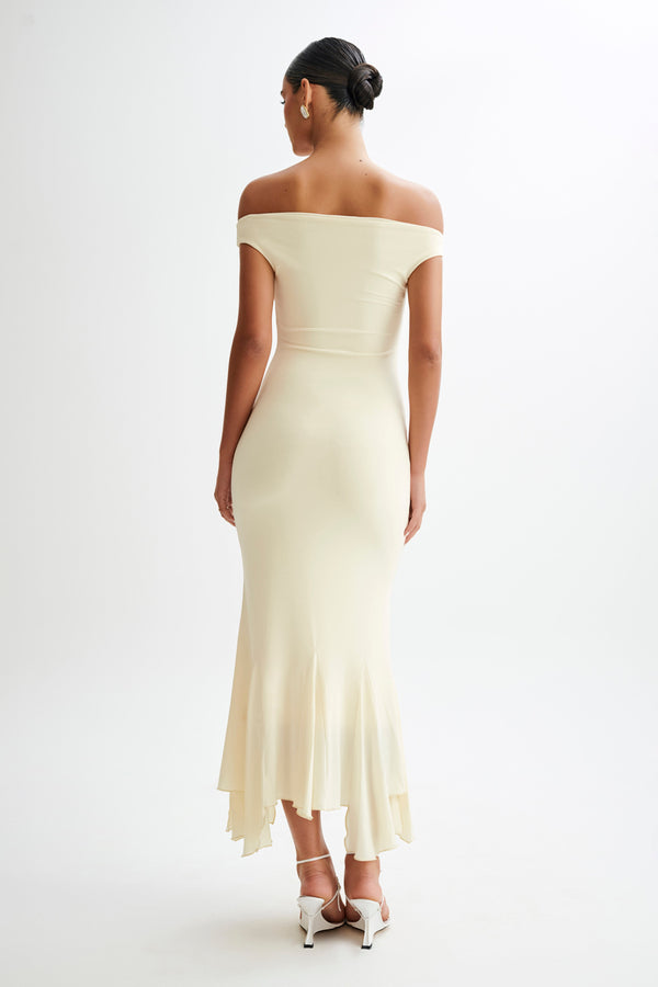 Shop Formal Dress - Analina  Slinky Handkerchief Midi Dress - Lemon Sherbet fourth image