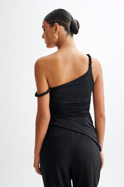 Palmira Slinky Asymmetric Sleeveless Top - Black