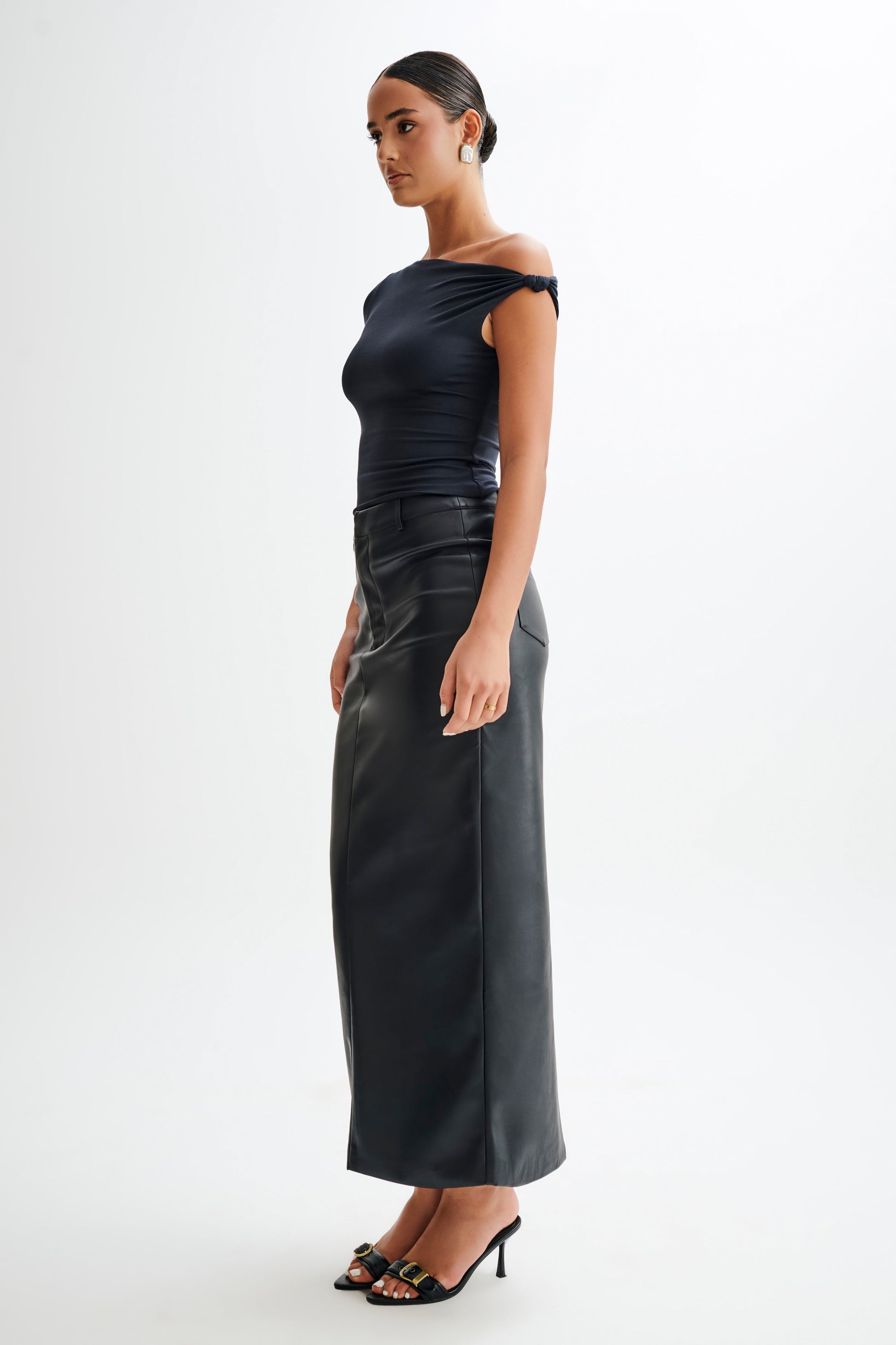 Betty Short Sleeve Modal Top With Knot Shoulder - Black #5