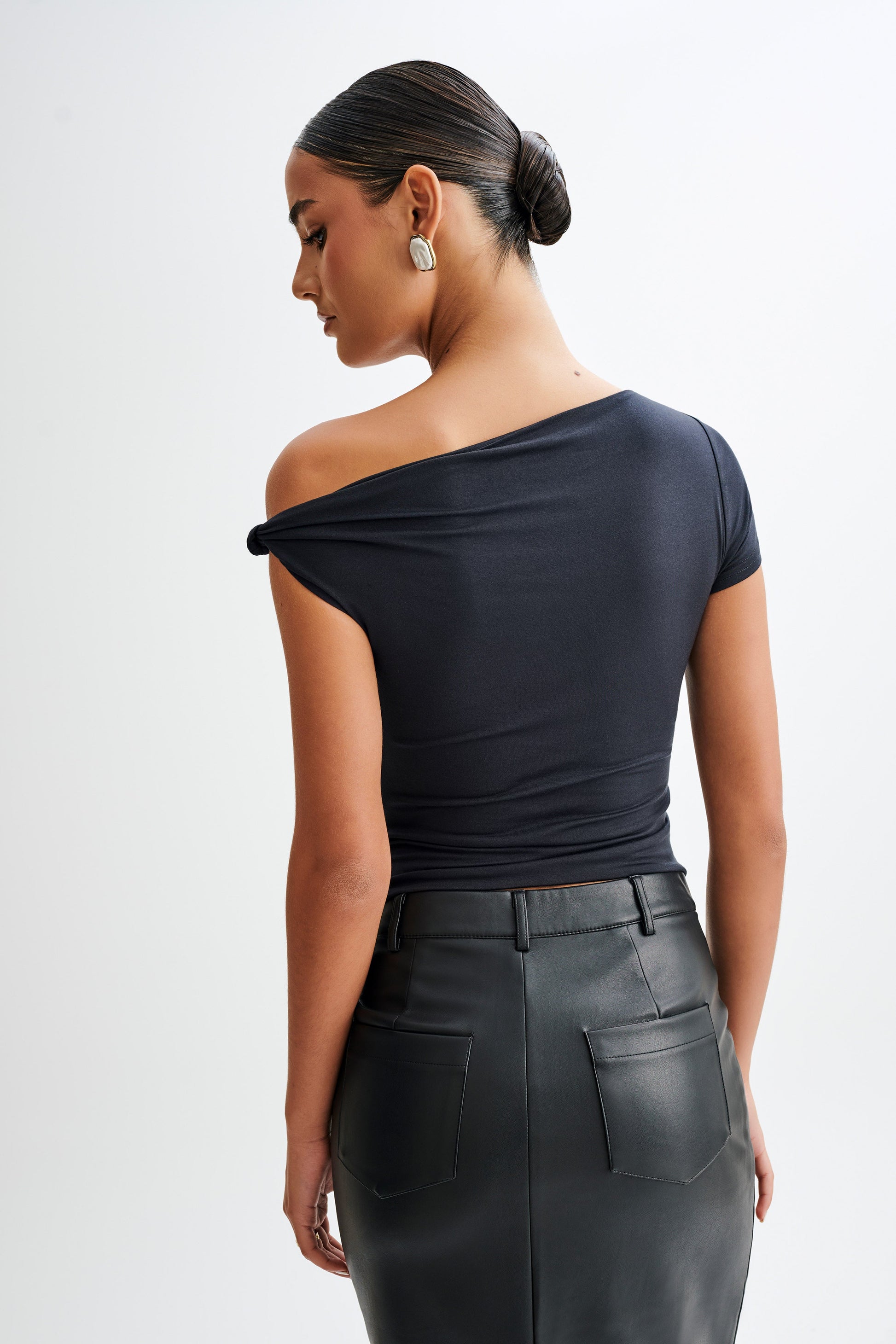 Betty Short Sleeve Modal Top With Knot Shoulder - Black #8