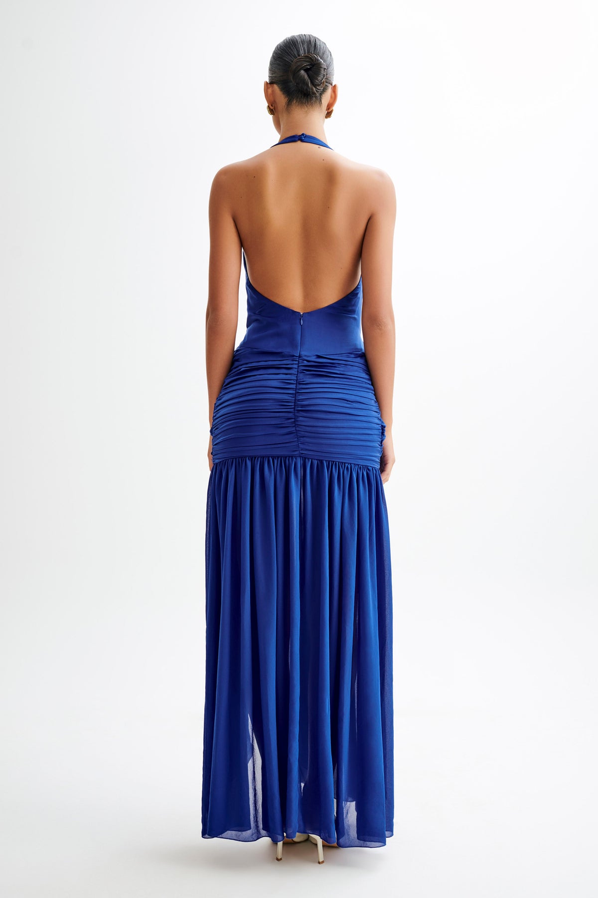 Graziana Satin Chiffon Plunge Maxi Dress - Cobalt Blue #2