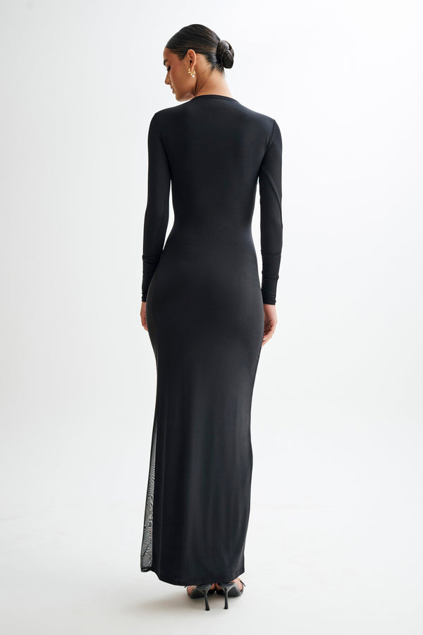 Collective Dress - Andretti  Slinky Long Sleeve Maxi Dress With Mesh - Black image 6