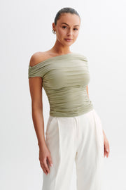 Alayna Slinky Ruched Top - Sage