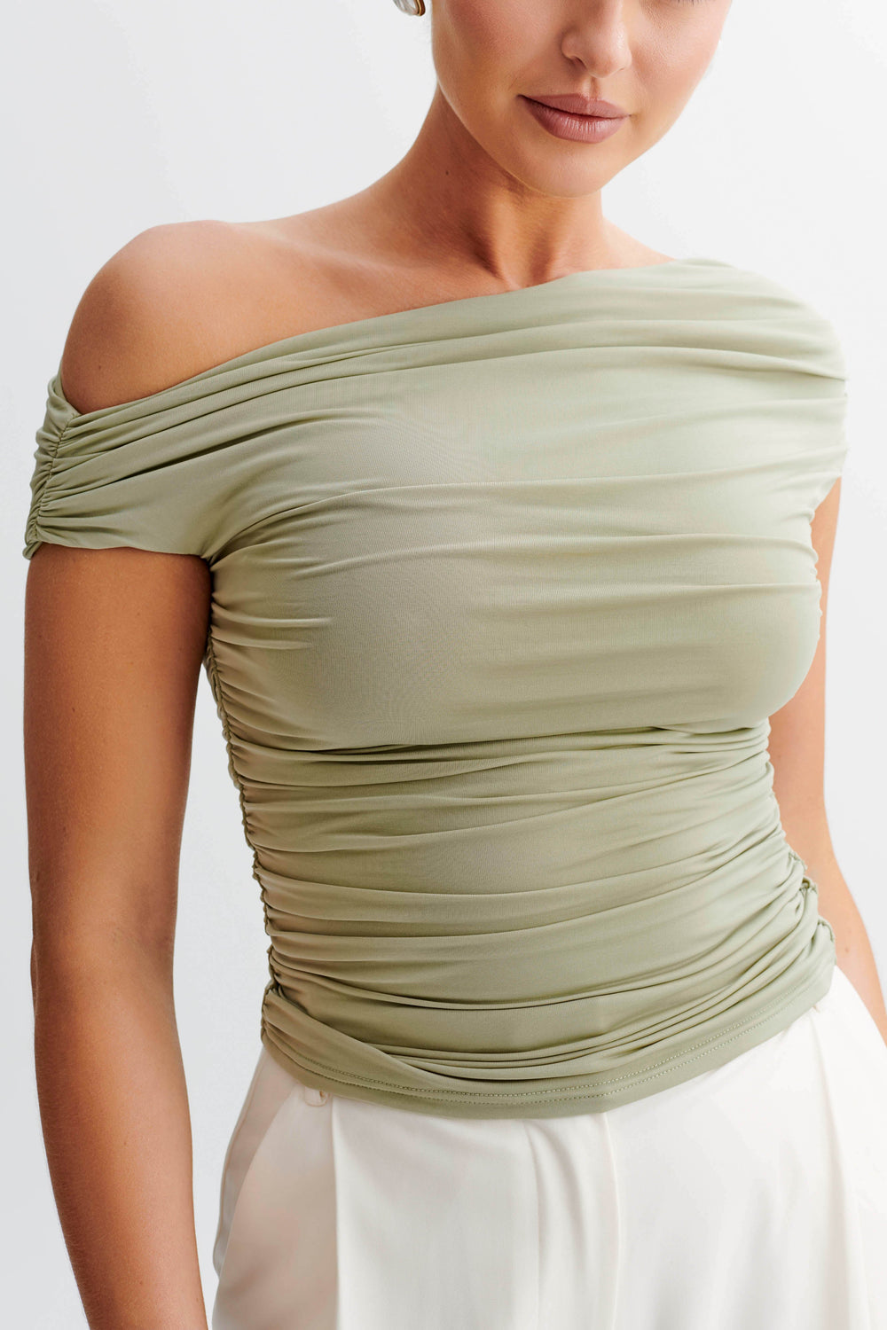 Alayna Slinky Ruched Top - Sage Green