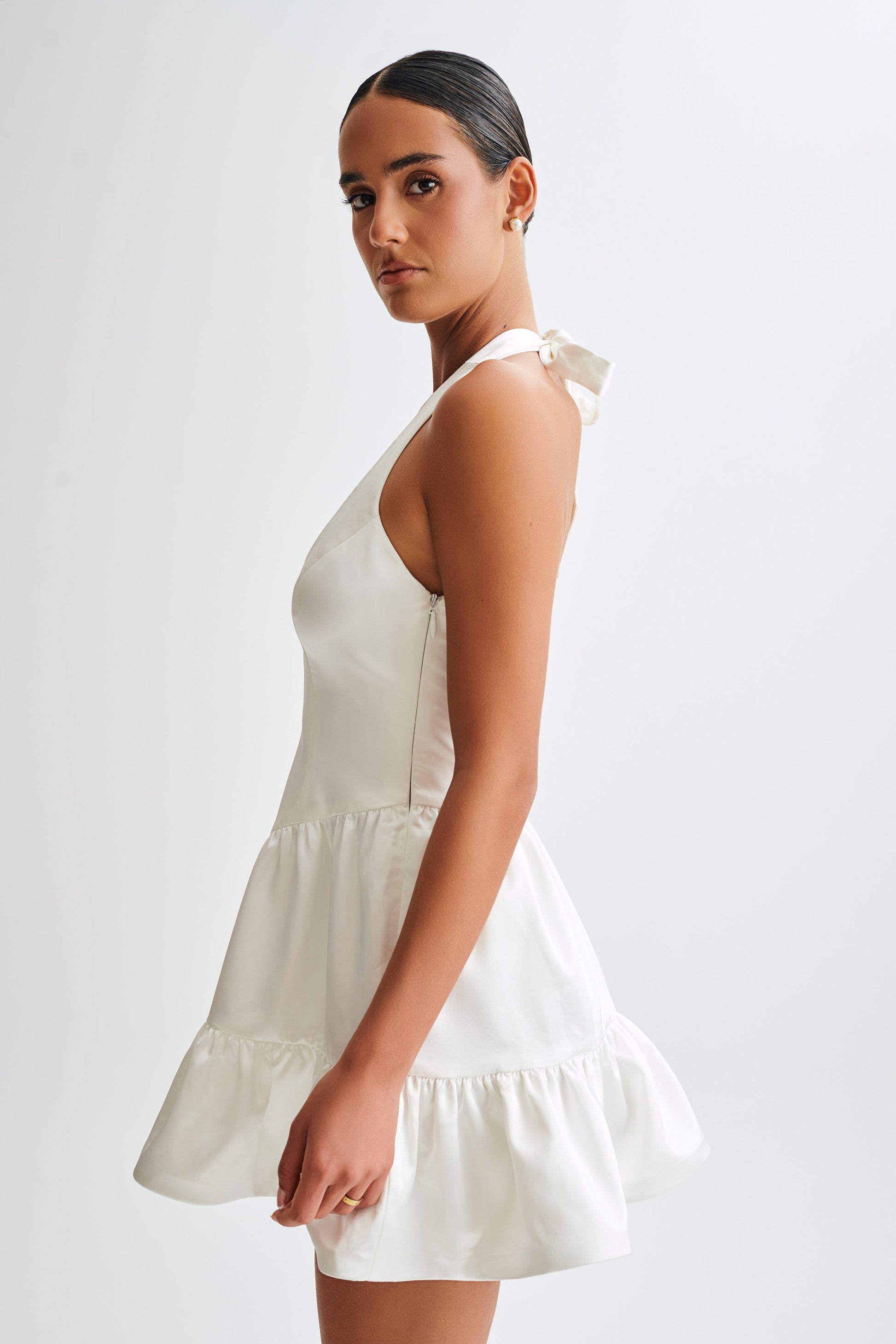 Holly Satin Structured Halter Mini Dress - White #10