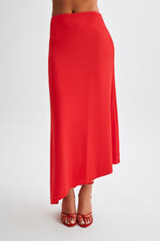Bea Asymmetrical Slinky Maxi Skirt - Pomegranate