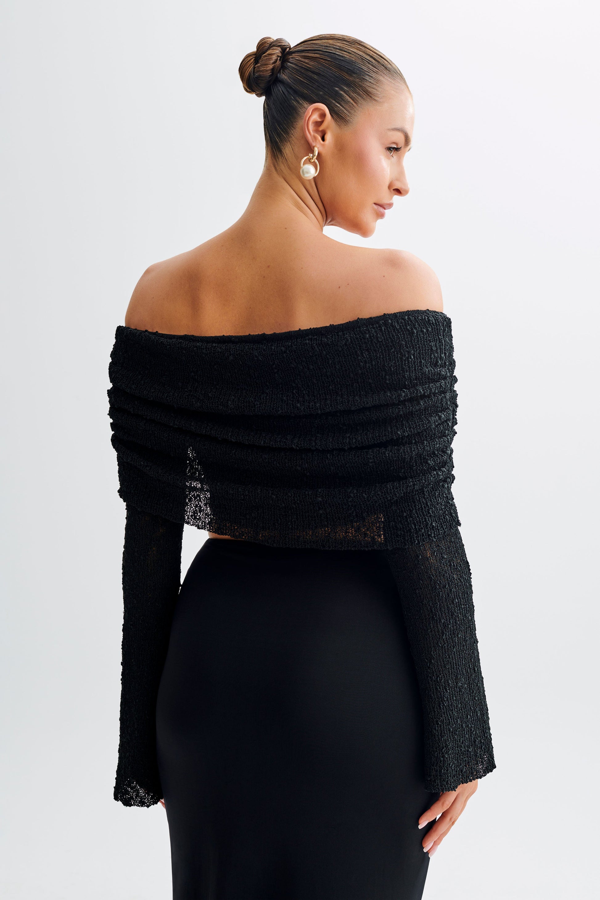 Marisol Off Shoulder Boucle Top - Black #2