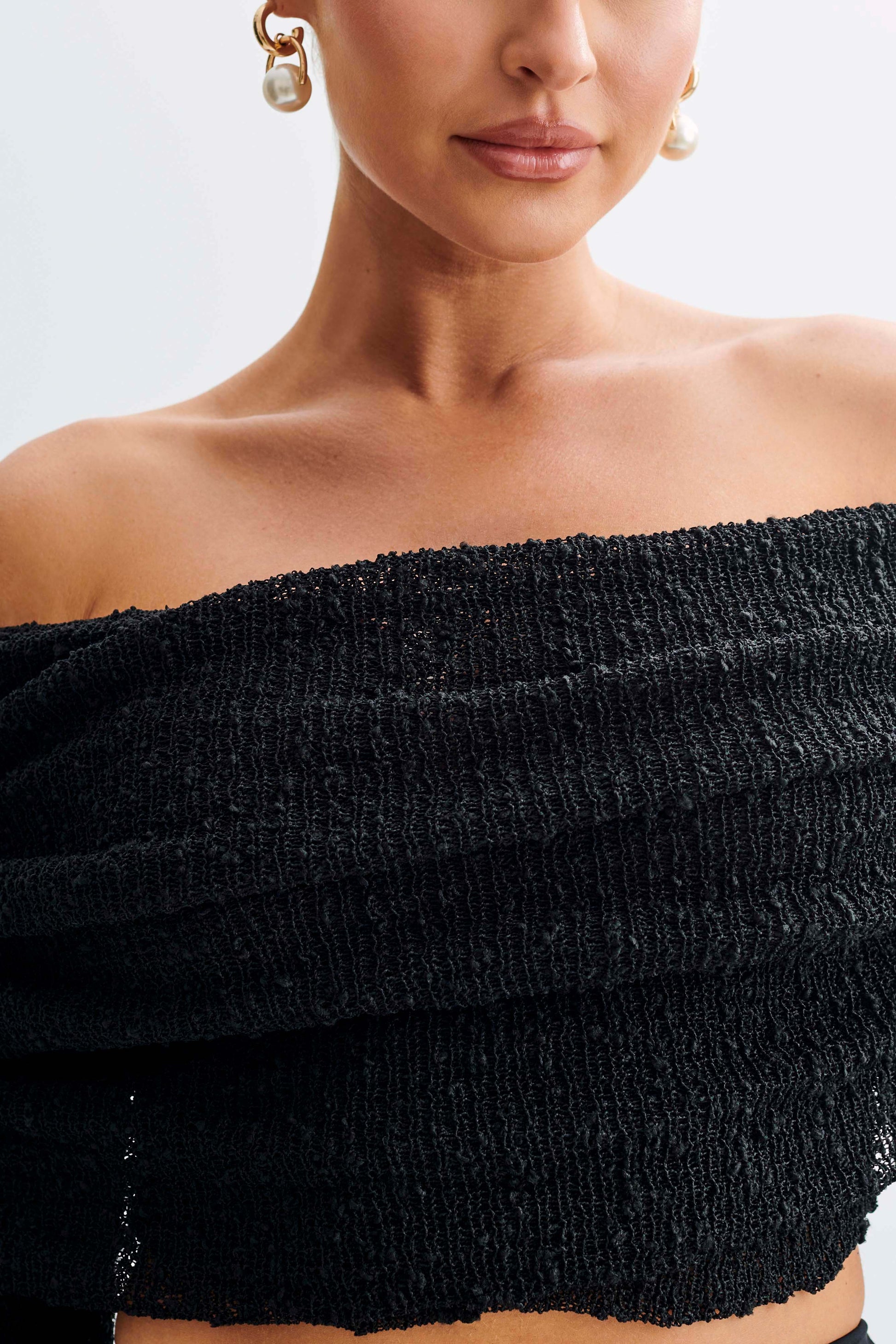Marisol Off Shoulder Boucle Top - Black #3