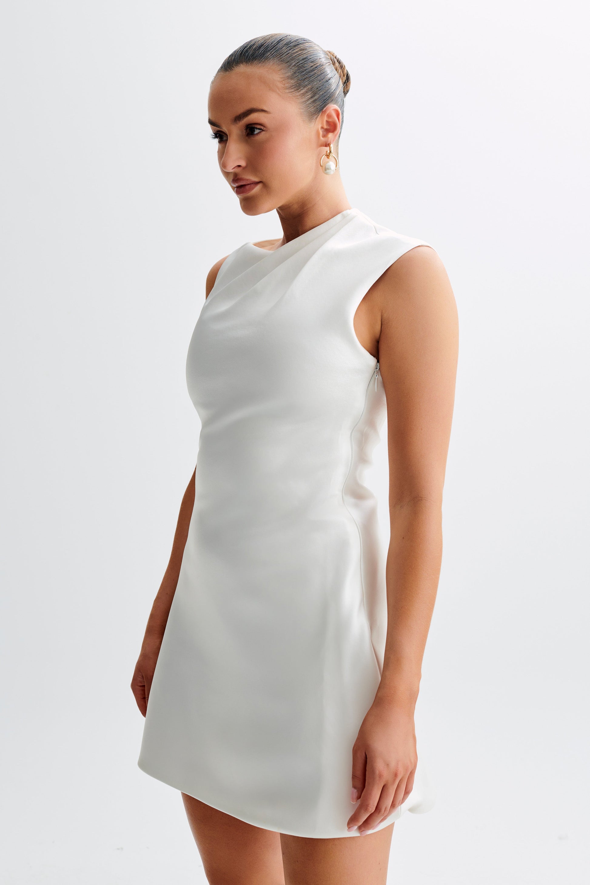 Granger Satin Structured Mini Dress - White #5
