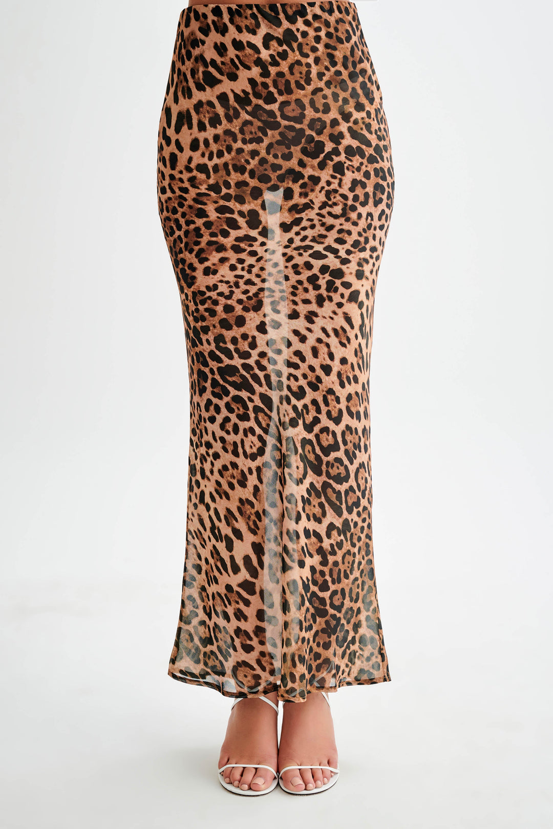 Leopard Print Semi-Sheer Chiffon Midi Skirt