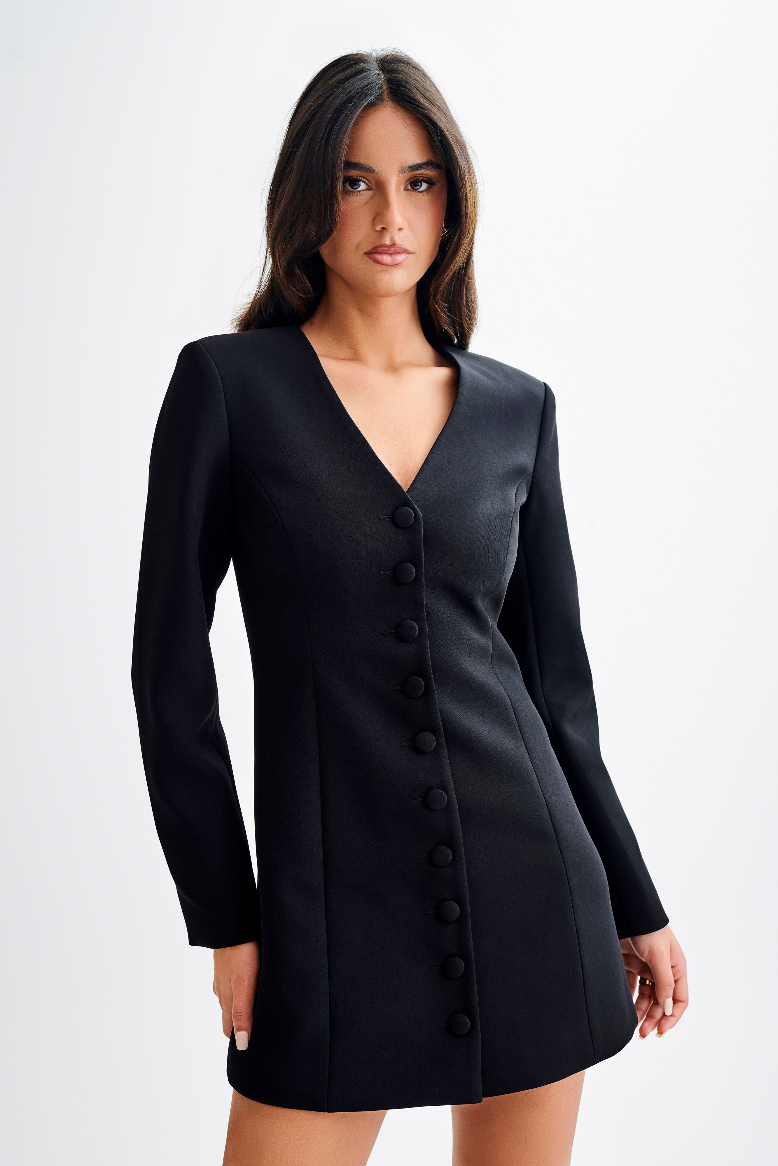 Elegant Long-sleeved V-neck Tie-waist Blazer Mini Dress