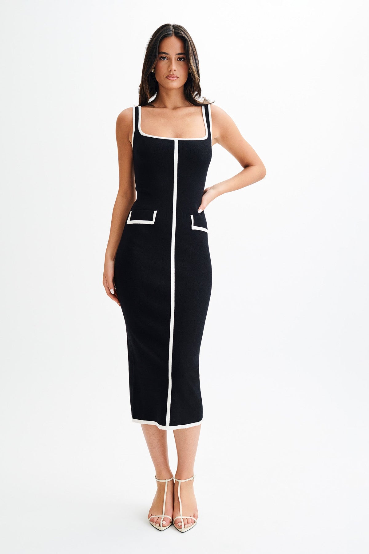 Eimear Contrast Knit Midi Dress - Black/White #7
