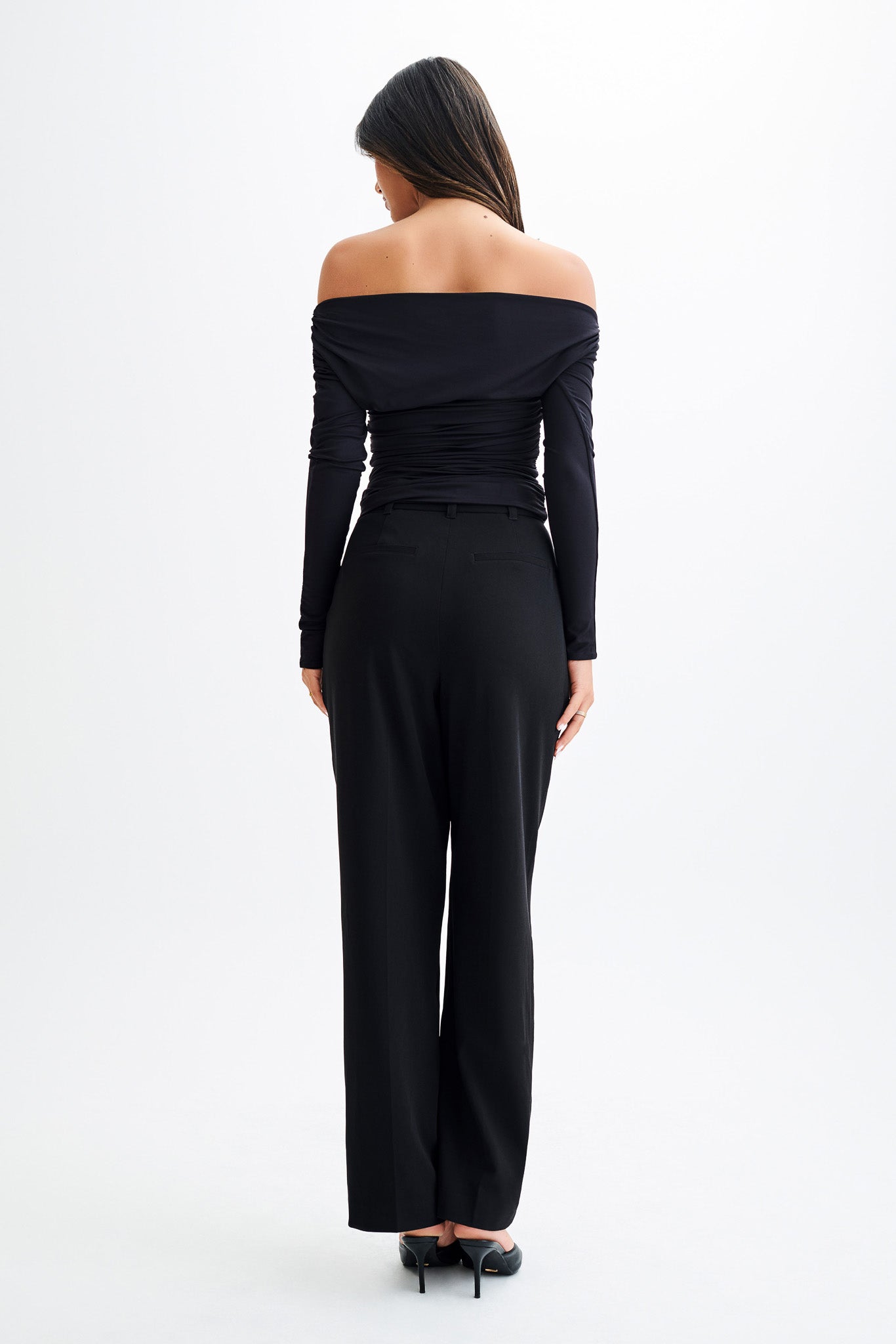 Alayna Long Sleeve Recycled Nylon Ruched Top - Black #2