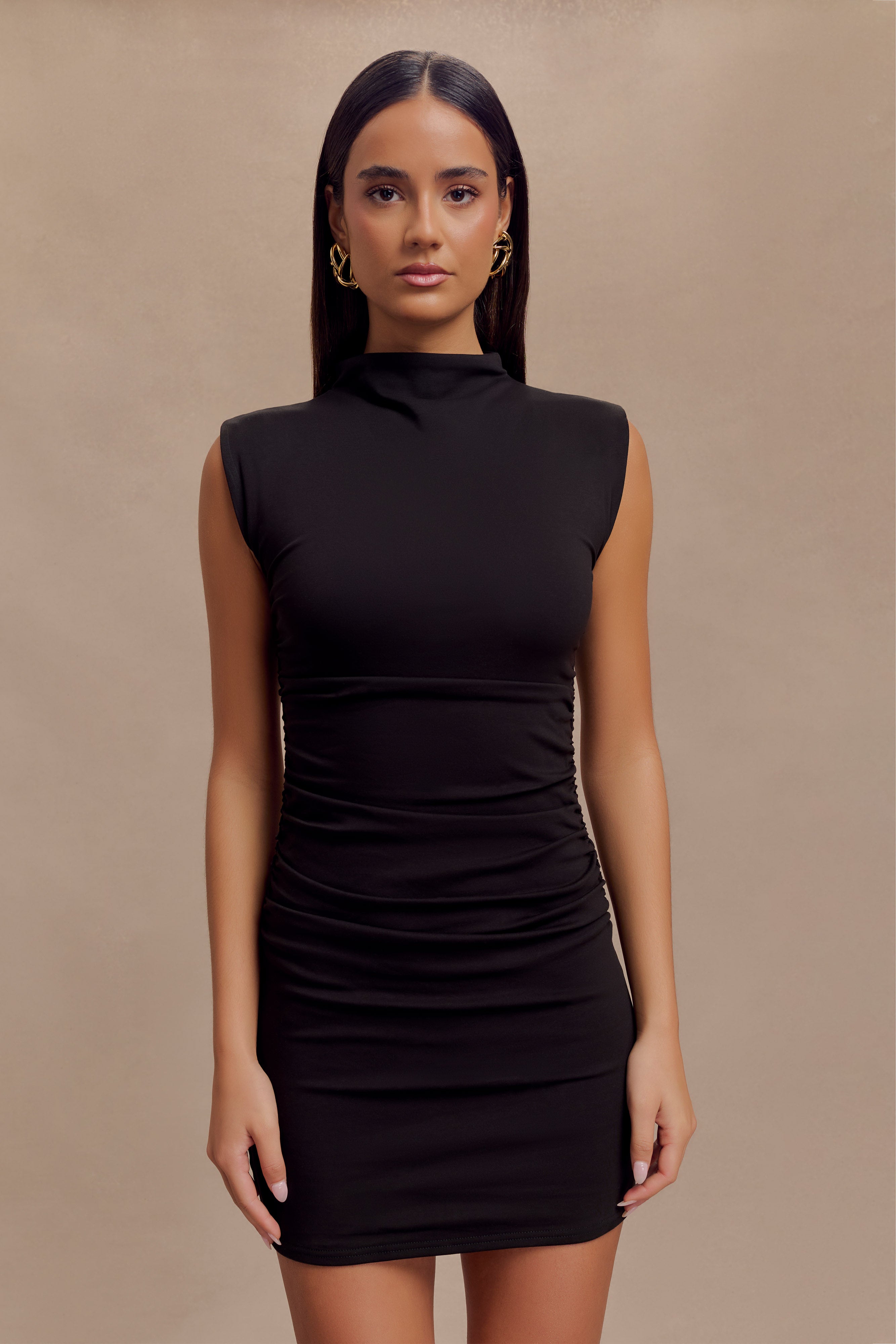 High Neck Sleeveless Black Dresses Coa High-Neck Open-Back Mini