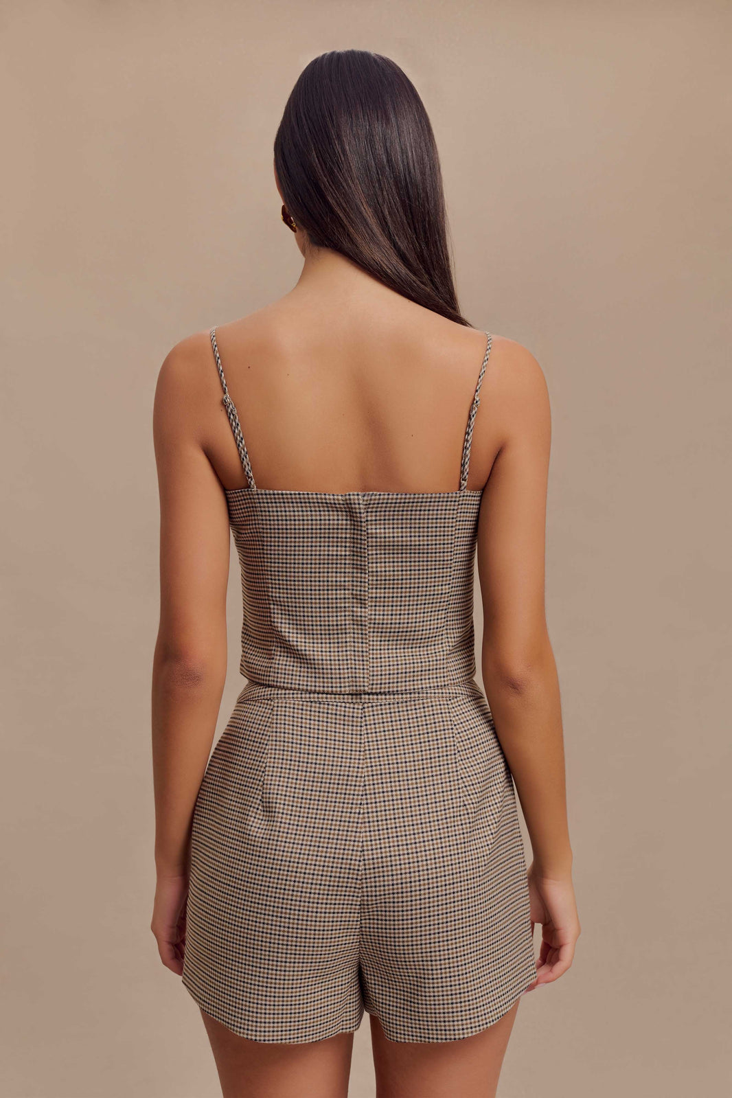 Mila Shaped Blazer - Tan Check & MESHKI
