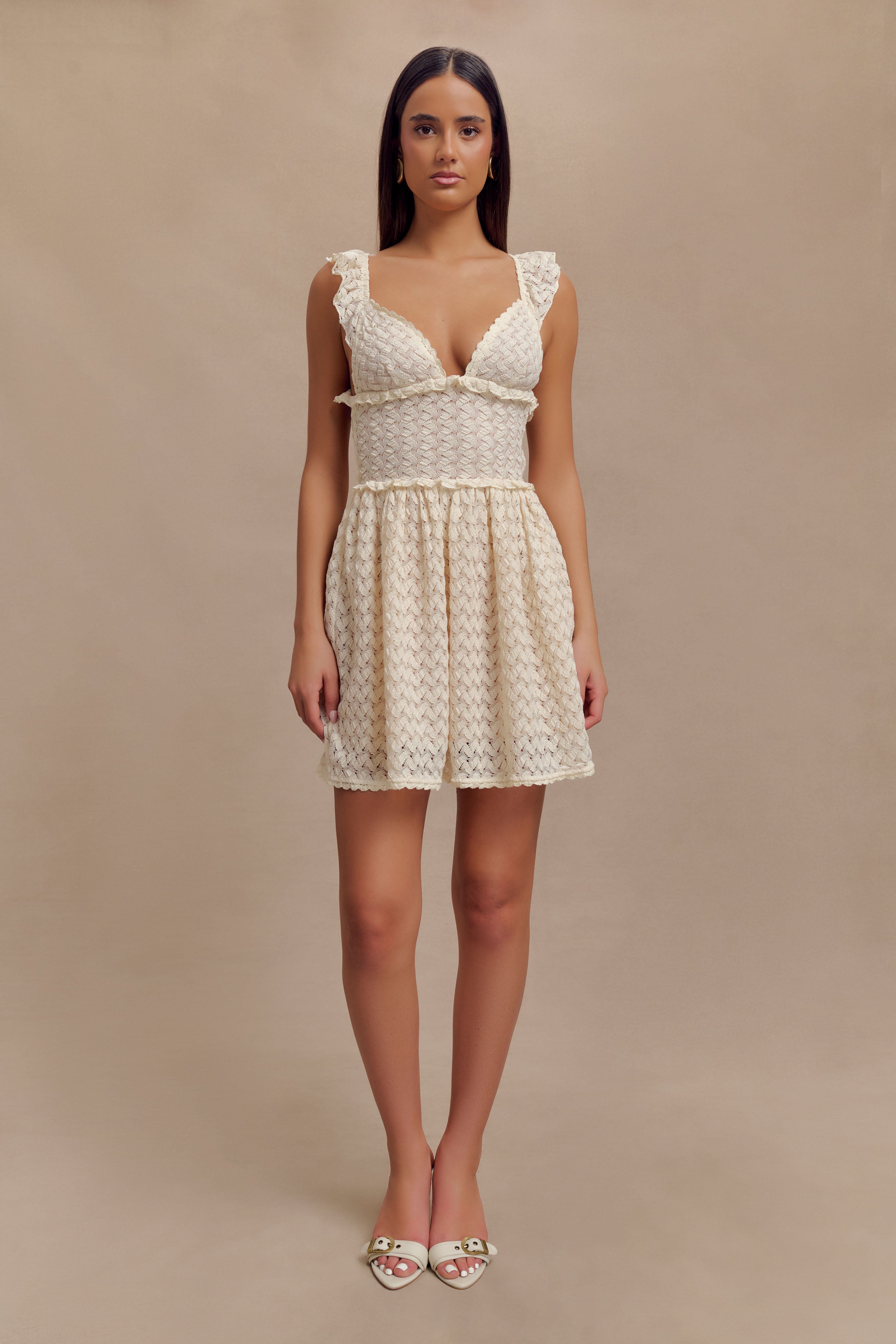 Ezra Lace Mini Dress - Ivory | MESHKI