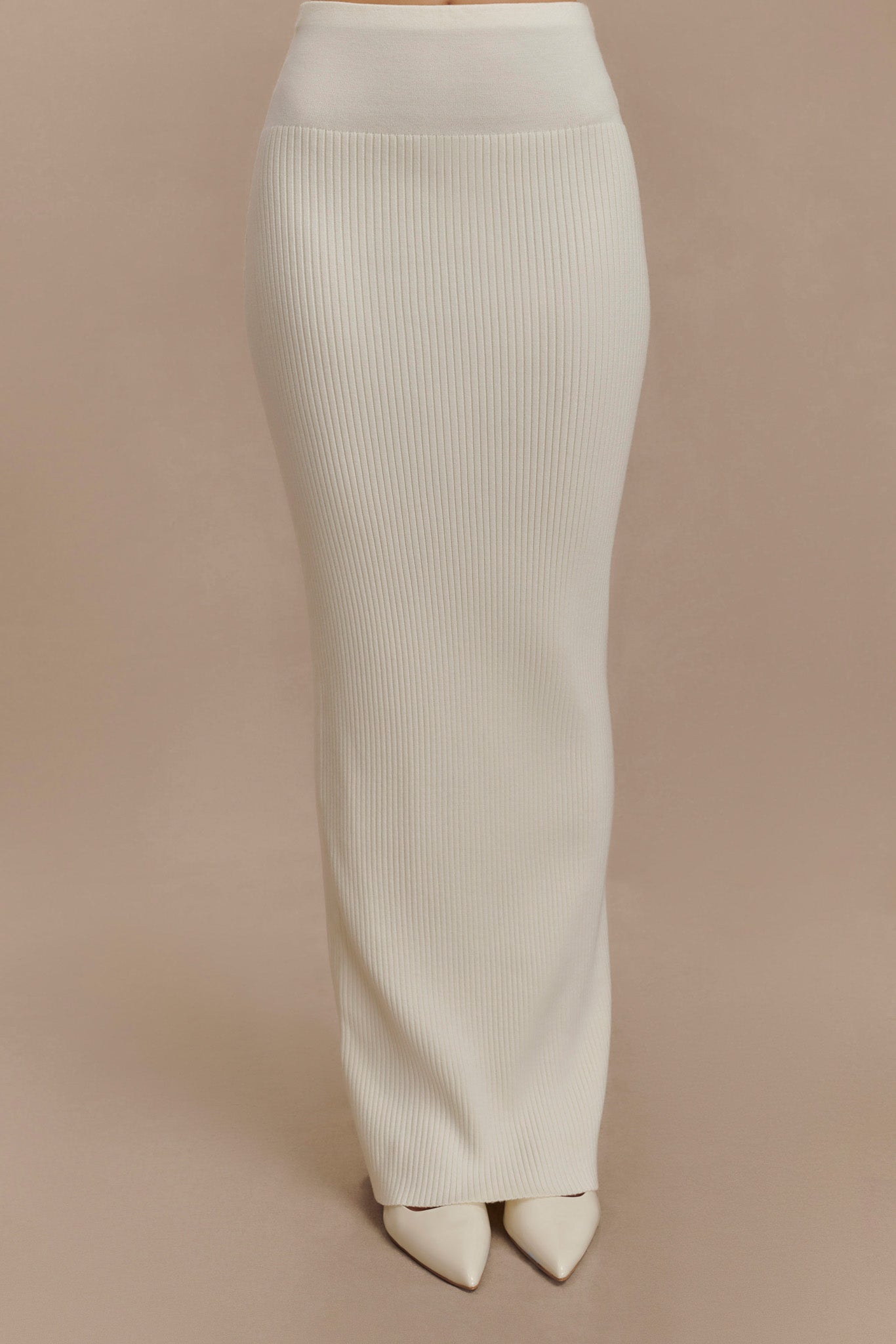 Mathilde Ribbed Knit Maxi Skirt Ivory MESHKI