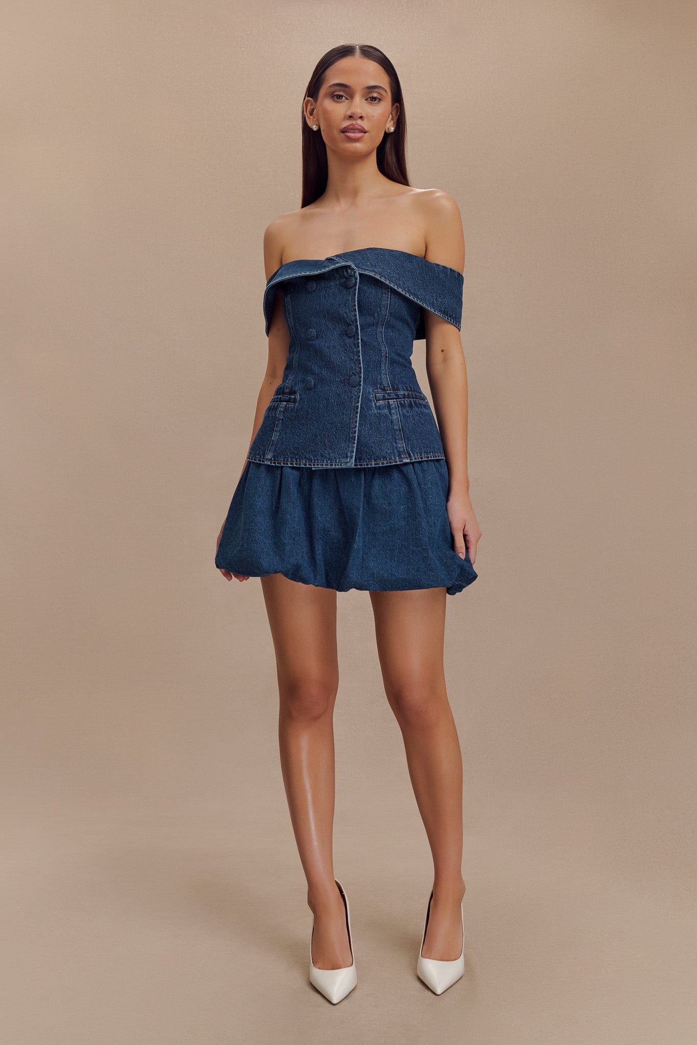 トップス M me eme Ruffle off shoulder denim tops トップス M me eme Ruffle off shoulder denim tops M me eme Ruffle