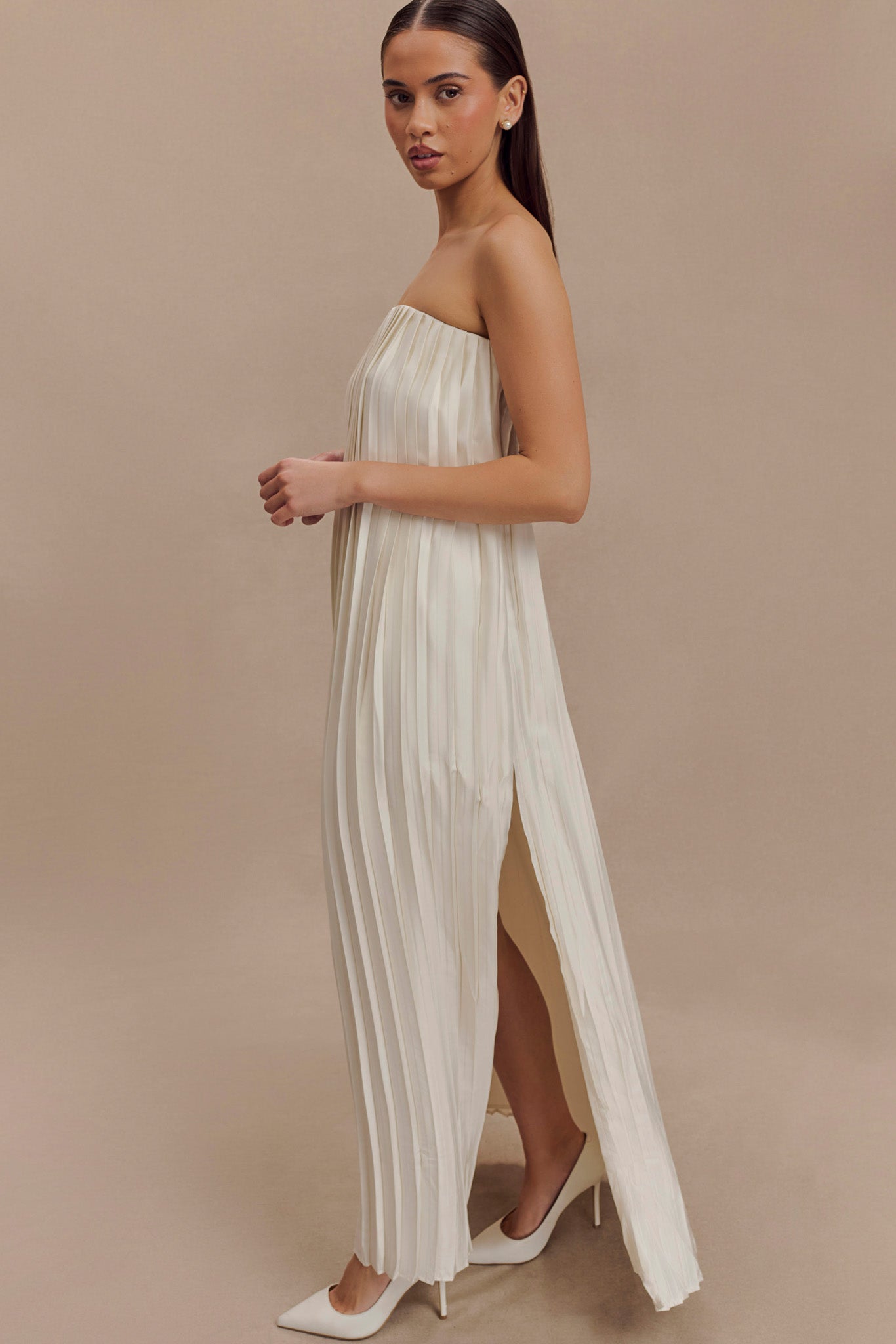 Myrah Plisse Strapless Maxi Dress - Ivory #4