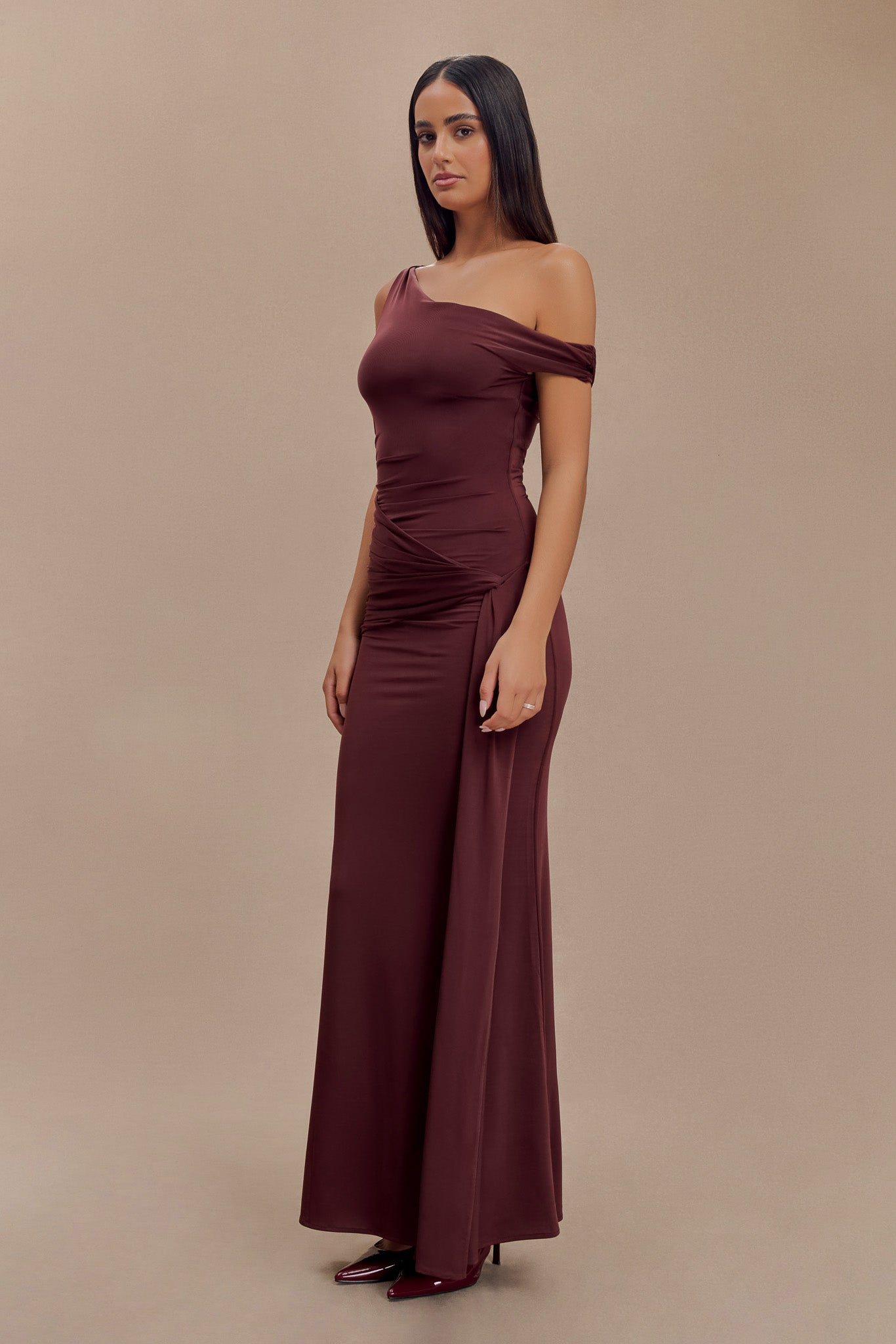 Aisnley Slinky Fishtail Maxi Dress Mahogany MESHKI