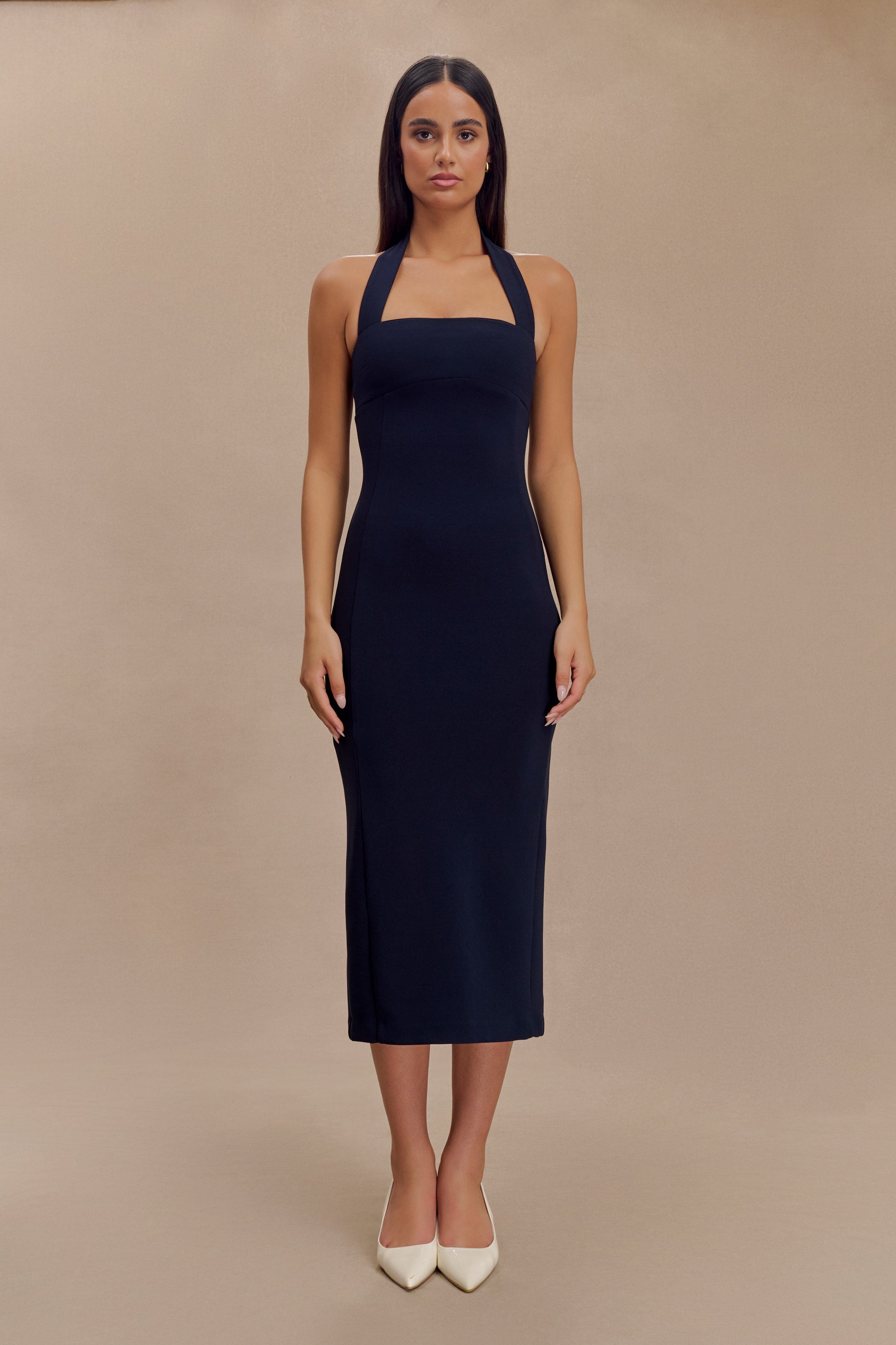 Collective Dress - Amelita  Suiting Halter Midi Dress - Navy image 1