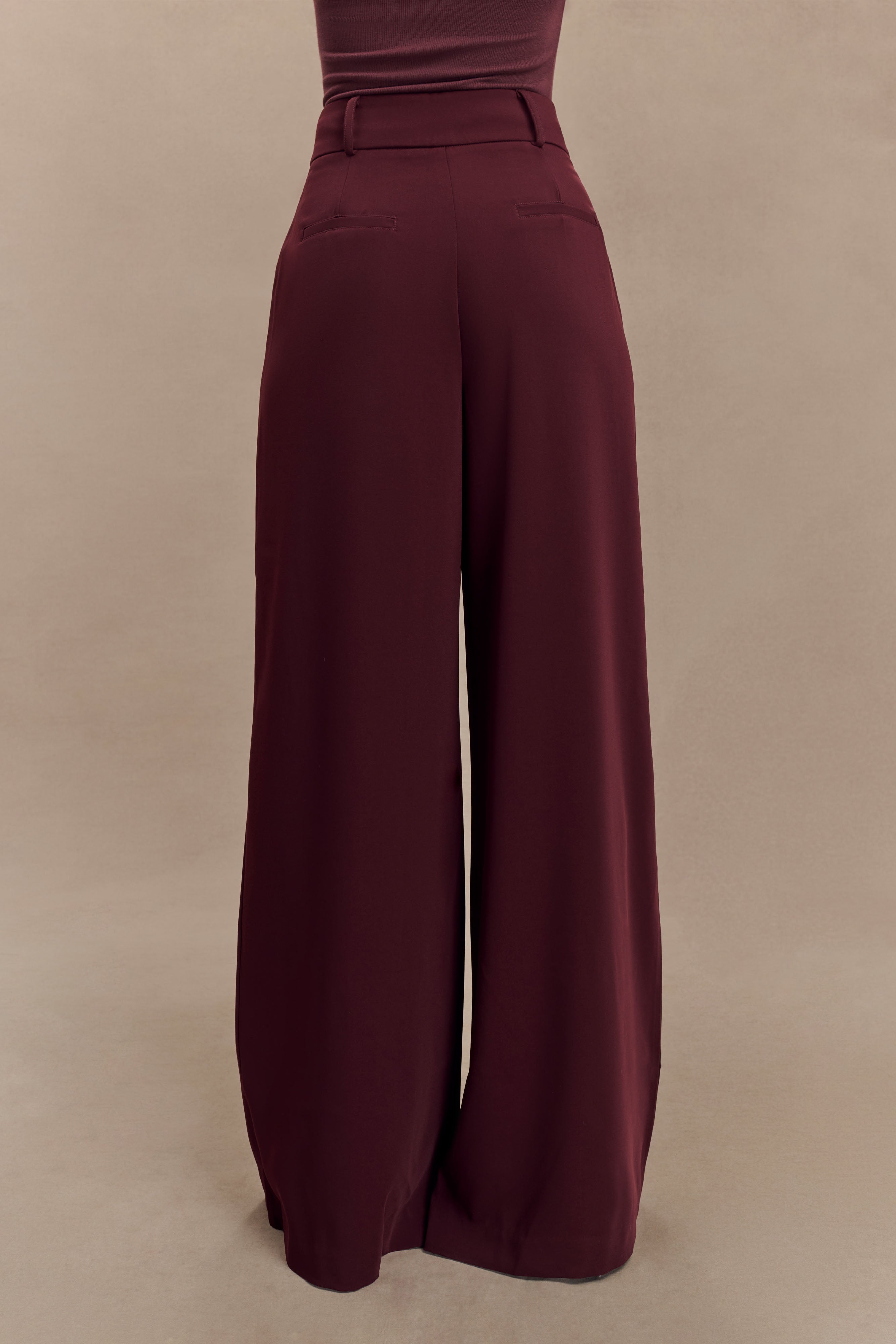 Jacqueline Pleated Wide Leg Pants Mahogany MESHKI