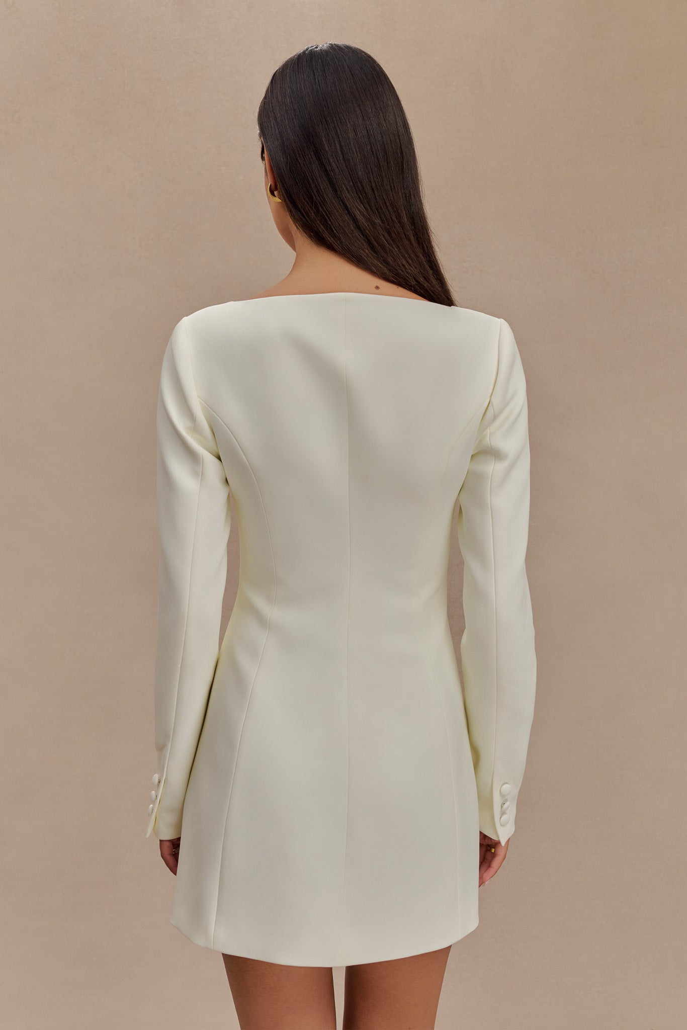 Jolie Boat Neck Suiting Mini Dress - Ivory #5