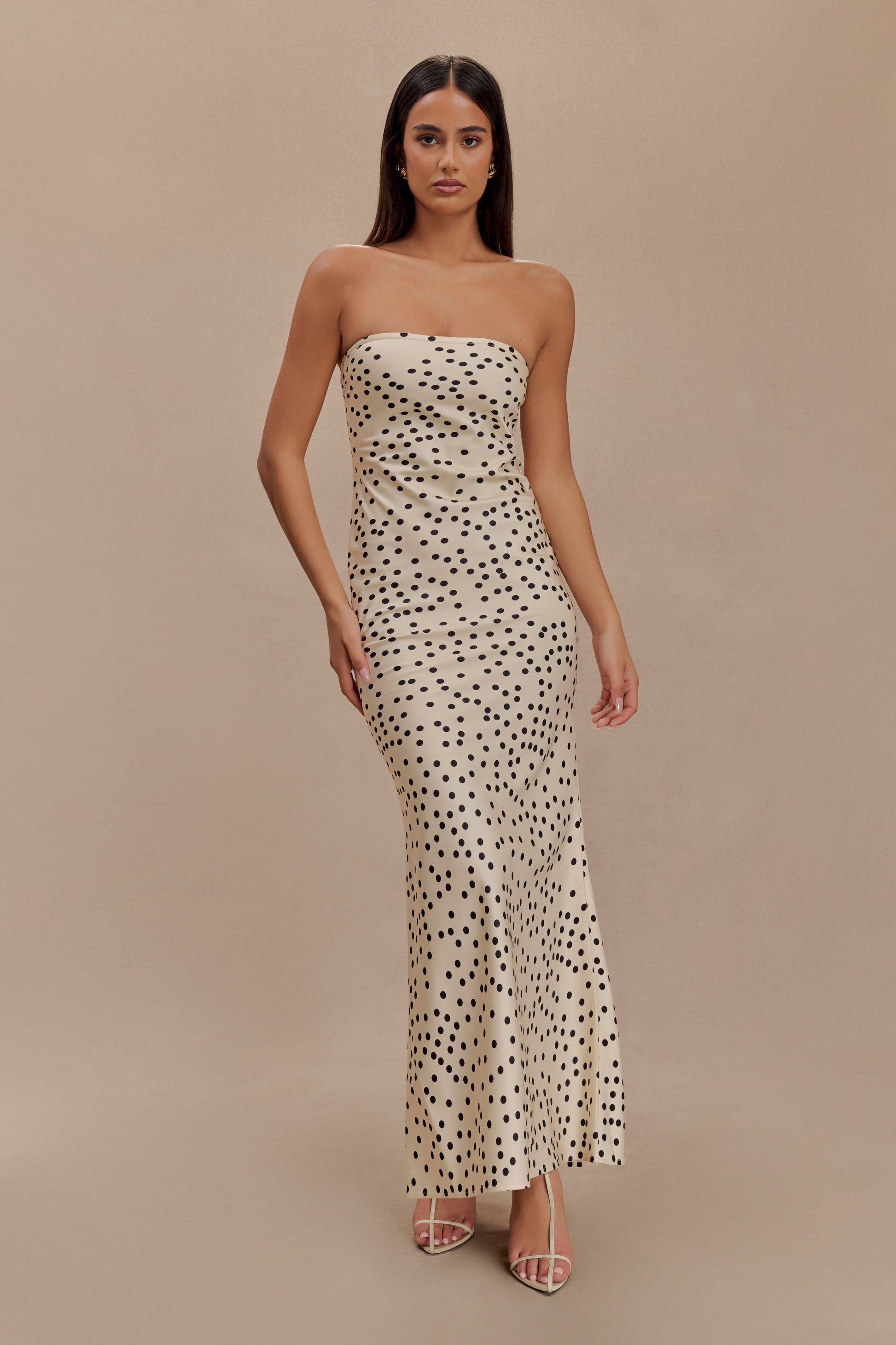 meshki brown polka dot dress Some chocolate,maybe?! @meshki Alex Chiffon Maxi Dress